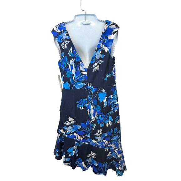 New ELIZA J Boat Neck Asymmetrical Cascade Ruffle Knee Length Sheath Dress Sz 8 - Picture 6 of 11